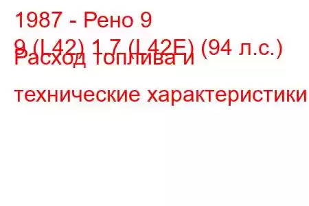 1987 - Рено 9
9 (L42) 1.7 (L42E) (94 л.с.) Расход топлива и технические характеристики