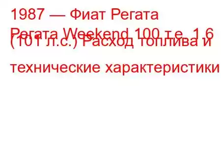 1987 — Фиат Регата
Регата Weekend 100 т.е. 1.6 (101 л.с.) Расход топлива и технические характеристики