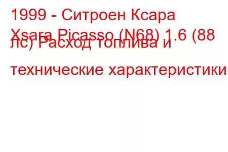 1999 - Ситроен Ксара
Xsara Picasso (N68) 1.6 (88 лс) Расход топлива и технические характеристики