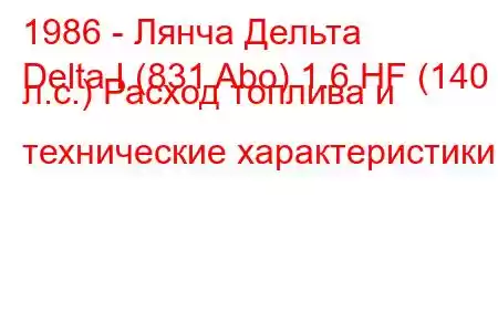 1986 - Лянча Дельта
Delta I (831 Abo) 1.6 HF (140 л.с.) Расход топлива и технические характеристики