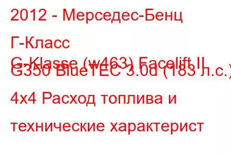 2012 - Мерседес-Бенц Г-Класс
G-Klasse (w463) Facelift II G350 BlueTEC 3.0d (183 л.с.) 4x4 Расход топлива и технические характерист