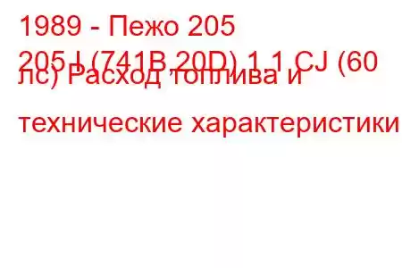 1989 - Пежо 205
205 I (741B,20D) 1.1 CJ (60 лс) Расход топлива и технические характеристики