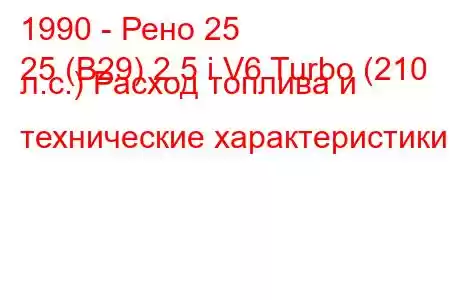 1990 - Рено 25
25 (B29) 2.5 i V6 Turbo (210 л.с.) Расход топлива и технические характеристики