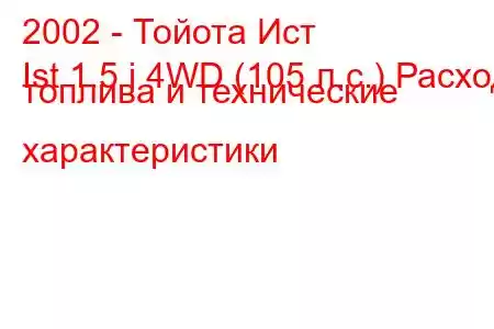 2002 - Тойота Ист
Ist 1.5 i 4WD (105 л.с.) Расход топлива и технические характеристики