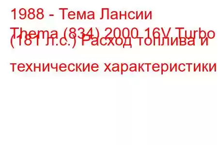 1988 - Тема Лансии
Thema (834) 2000 16V Turbo (181 л.с.) Расход топлива и технические характеристики