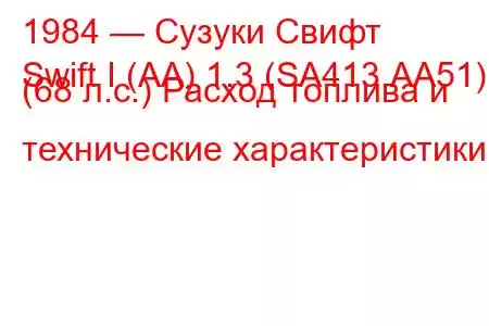 1984 — Сузуки Свифт
Swift I (AA) 1.3 (SA413,AA51) (68 л.с.) Расход топлива и технические характеристики