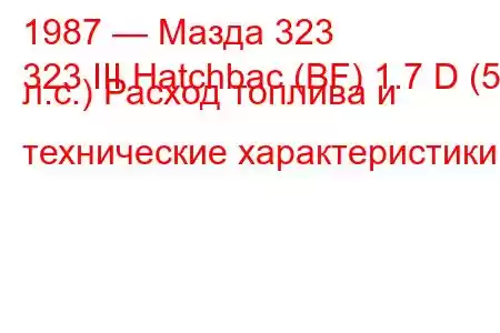 1987 — Мазда 323
323 III Hatchbac (BF) 1.7 D (57 л.с.) Расход топлива и технические характеристики