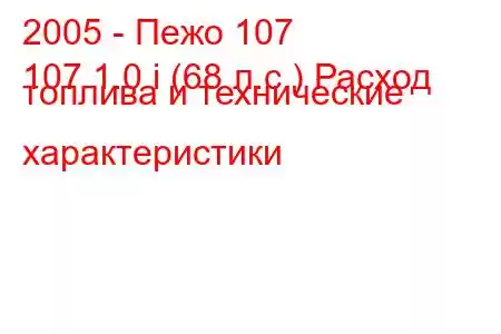 2005 - Пежо 107
107 1.0 i (68 л.с.) Расход топлива и технические характеристики