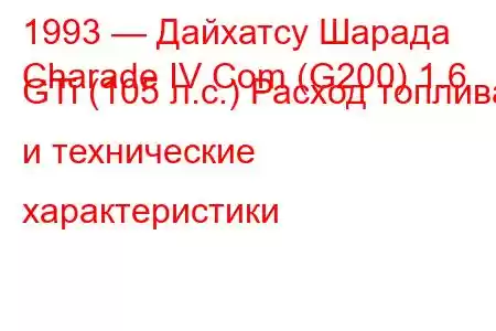 1993 — Дайхатсу Шарада
Charade IV Com (G200) 1.6 GTi (105 л.с.) Расход топлива и технические характеристики