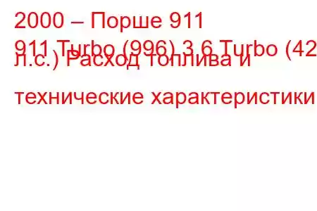 2000 – Порше 911
911 Turbo (996) 3.6 Turbo (420 л.с.) Расход топлива и технические характеристики