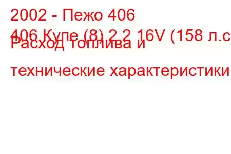 2002 - Пежо 406
406 Купе (8) 2.2 16V (158 л.с.) Расход топлива и технические характеристики