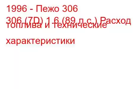 1996 - Пежо 306
306 (7D) 1.6 (89 л.с.) Расход топлива и технические характеристики