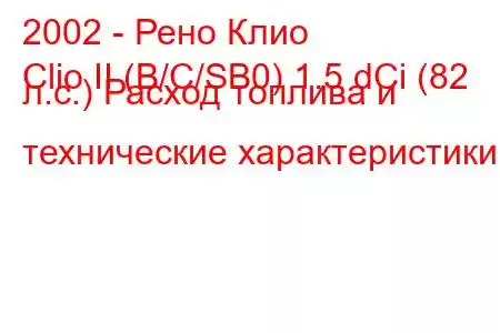 2002 - Рено Клио
Clio II (B/C/SB0) 1.5 dCi (82 л.с.) Расход топлива и технические характеристики