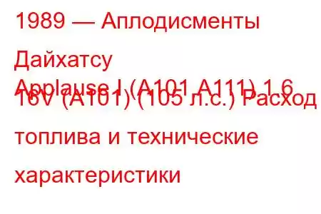 1989 — Аплодисменты Дайхатсу
Applause I (A101,A111) 1.6 16V (A101) (105 л.с.) Расход топлива и технические характеристики