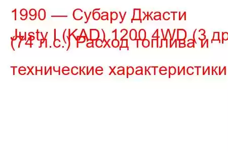 1990 — Субару Джасти
Justy I (KAD) 1200 4WD (3 др) (74 л.с.) Расход топлива и технические характеристики