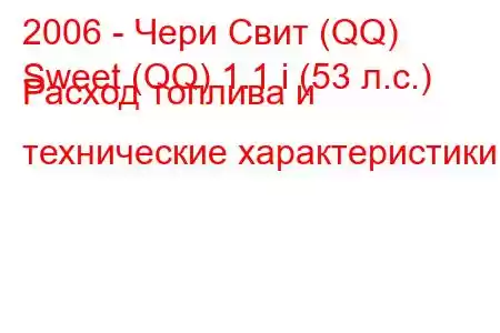 2006 - Чери Свит (QQ)
Sweet (QQ) 1.1 i (53 л.с.) Расход топлива и технические характеристики