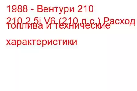 1988 - Вентури 210
210 2.5i V6 (210 л.с.) Расход топлива и технические характеристики