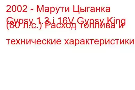 2002 - Марути Цыганка
Gypsy 1.3 i 16V Gypsy King (80 л.с.) Расход топлива и технические характеристики