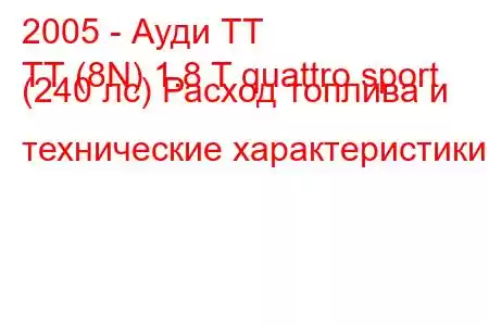 2005 - Ауди ТТ
ТТ (8N) 1.8 T quattro sport (240 лс) Расход топлива и технические характеристики