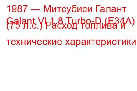 1987 — Митсубиси Галант
Galant VI 1.8 Turbo-D (E34A) (75 л.с.) Расход топлива и технические характеристики