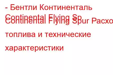 - Бентли Континенталь
Continental Flying Sp Continental Flying Spur Расход топлива и технические характеристики