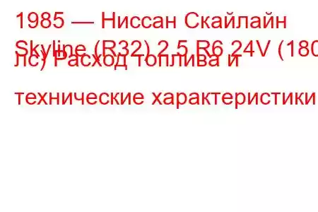 1985 — Ниссан Скайлайн
Skyline (R32) 2.5 R6 24V (180 лс) Расход топлива и технические характеристики