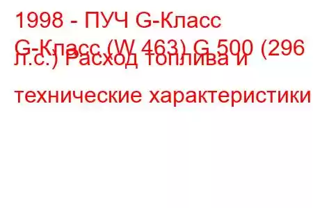 1998 - ПУЧ G-Класс
G-Класс (W 463) G 500 (296 л.с.) Расход топлива и технические характеристики