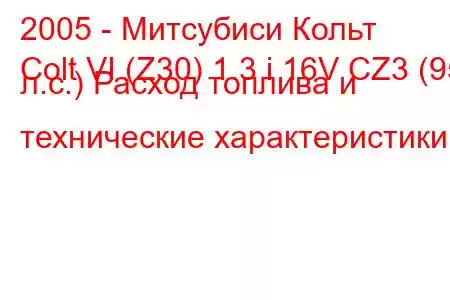 2005 - Митсубиси Кольт
Colt VI (Z30) 1.3 i 16V CZ3 (95 л.с.) Расход топлива и технические характеристики