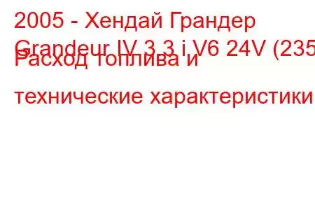 2005 - Хендай Грандер
Grandeur IV 3.3 i V6 24V (235) Расход топлива и технические характеристики