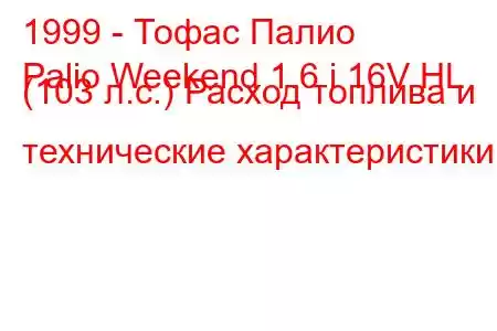 1999 - Тофас Палио
Palio Weekend 1.6 i 16V HL (103 л.с.) Расход топлива и технические характеристики