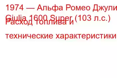 1974 — Альфа Ромео Джулия
Giulia 1600 Super (103 л.с.) Расход топлива и технические характеристики