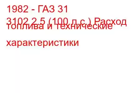 1982 - ГАЗ 31
3102 2.5 (100 л.с.) Расход топлива и технические характеристики