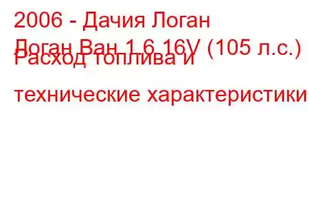 2006 - Дачия Логан
Логан Ван 1.6 16V (105 л.с.) Расход топлива и технические характеристики