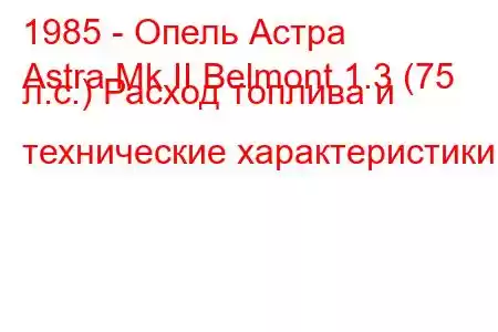 1985 - Опель Астра
Astra Mk II Belmont 1.3 (75 л.с.) Расход топлива и технические характеристики