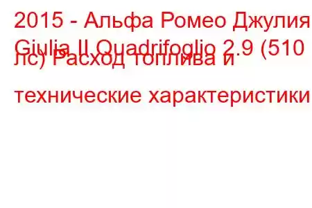 2015 - Альфа Ромео Джулия
Giulia II Quadrifoglio 2.9 (510 лс) Расход топлива и технические характеристики