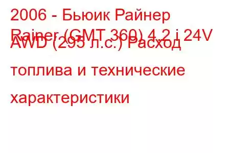 2006 - Бьюик Райнер
Rainer (GMT 360) 4.2 i 24V AWD (295 л.с.) Расход топлива и технические характеристики