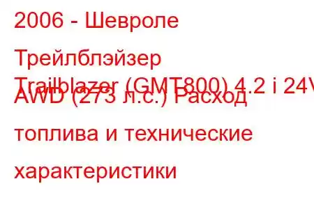 2006 - Шевроле Трейлблэйзер
Trailblazer (GMT800) 4.2 i 24V AWD (273 л.с.) Расход топлива и технические характеристики