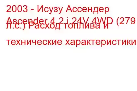 2003 - Исузу Ассендер
Ascender 4.2 i 24V 4WD (279 л.с.) Расход топлива и технические характеристики