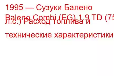 1995 — Сузуки Балено
Baleno Combi (EG) 1.9 TD (75 л.с.) Расход топлива и технические характеристики