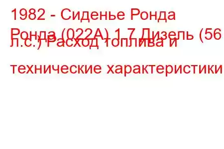 1982 - Сиденье Ронда
Ронда (022А) 1.7 Дизель (56 л.с.) Расход топлива и технические характеристики